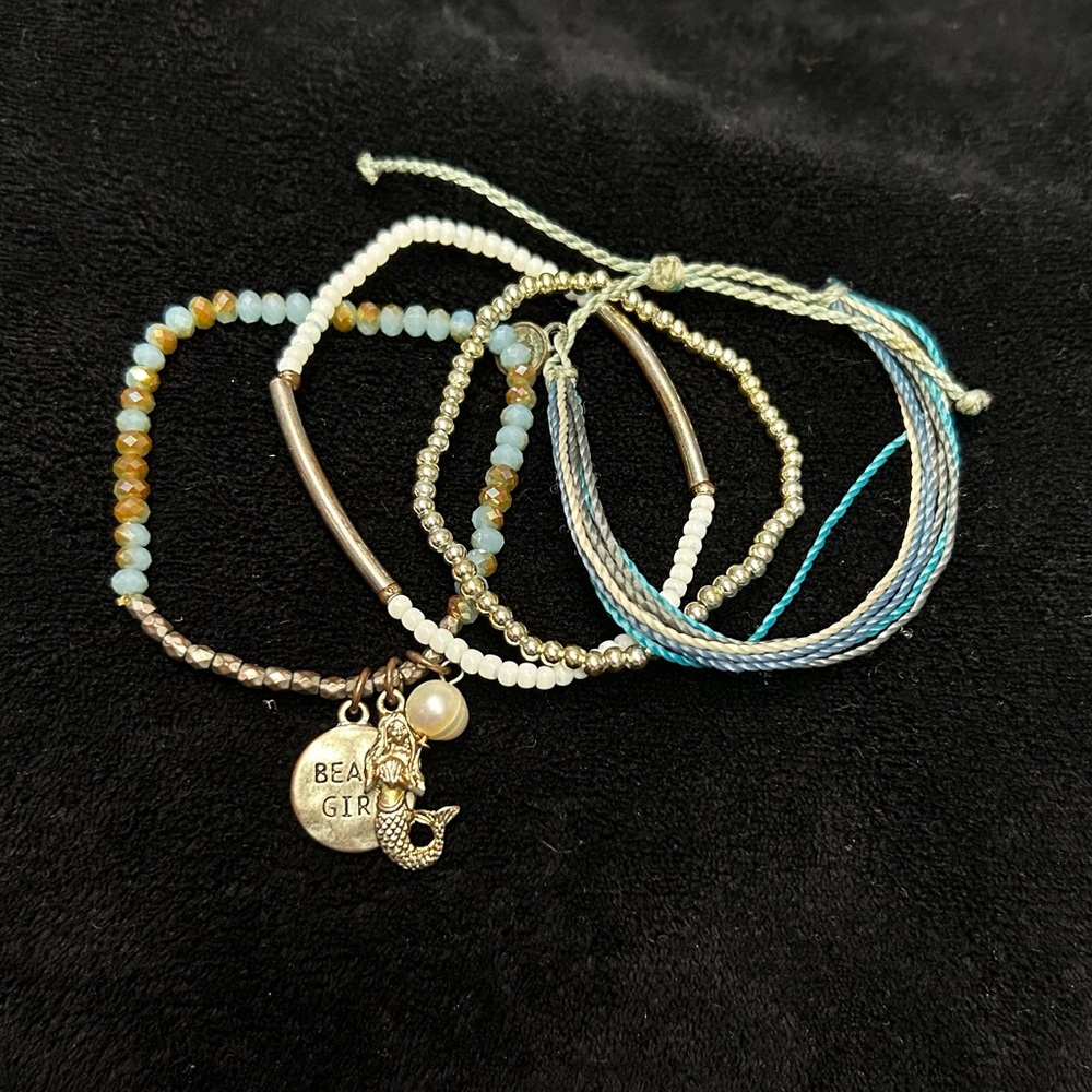 Pura Vida Beach Girl Charm Bracelet Set - Blue, Gold, Silver